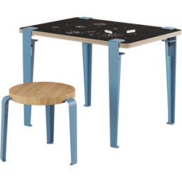 Bureau enfant blanc et bleu ardoise 70 x 50 cm Vice Versa et tabouret chêne bleu Mini Lou - Tiptoe
