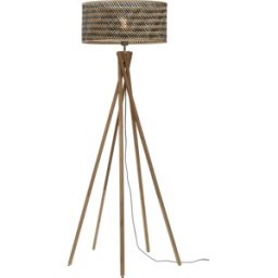 Lampadaire en bambou naturel avec abat-jour en bois noir et naturel 146x50 cm Java - Good & Mojo