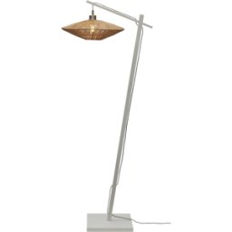 Lampadaire en bambou blanc avec abat-jour en bois naturel 150x40 cm Iguazu - Good & Mojo