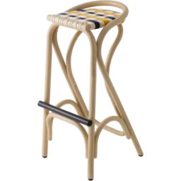 Tabouret de bar en rotin assise bleu gendarme et jaune bouton d'or 83x44cm Virage - ORCHID EDITION