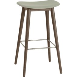 Tabouret de bar 75cm vert pâle piétement en chêne marron Fiber - Muuto