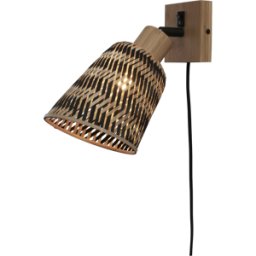 Lampe murale tressée en bambou noir et naturel 10x10 cm Java - Good & Mojo