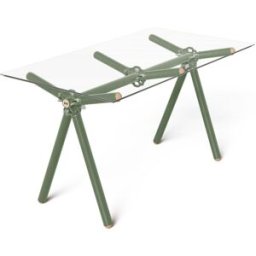 Table à manger en verre et structure en échafaudage kaki 140cm Clavex - Maximum