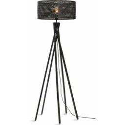 Lampadaire en bambou noir avec abat-jour en bois noir 146x50 cm Java - Good & Mojo