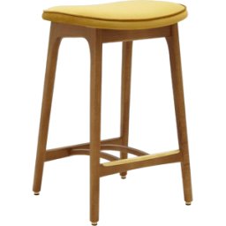 Tabouret de bar en velours brillant moutarde et frêne foncé 65 cm Série 200-190 - 366 Concept