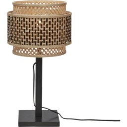 Lampe à poser en bambou noir avec abat-jour rond noir et naturel 25x20 cm Bhutan - Good & Mojo