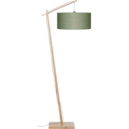 Lampadaire en bambou naturel avec abat-jour en lin vert forêt 176cm Andes - Good & Mojo