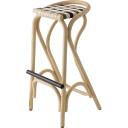 Tabouret de bar en rotin et assise vert kaki et bleu gendarme 83x44cm Virage - ORCHID EDITION