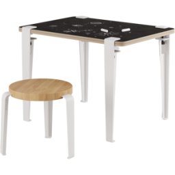 Bureau enfant blanc ardoise 70 x 50 cm Vice Versa et tabouret chêne blanc Mini Lou - Tiptoe