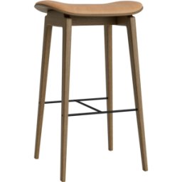 Tabouret de bar en chêne fumé clair et rembourrage en cuir camel 75 cm NY11 - NORR11