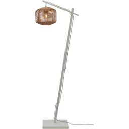 Lampadaire en bambou blanc avec abat-jour en bois naturel 150x25 cm Tanami - Good & Mojo
