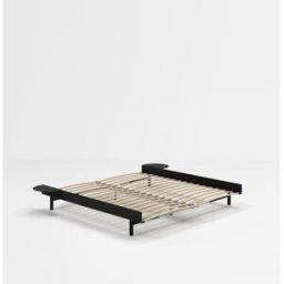 Sommier extensible en acier noir avec lattes 180cm et tables de chevet - Moebe