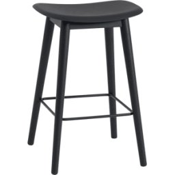 Tabouret de bar 65cm noir piétement en chêne Fiber - Muuto