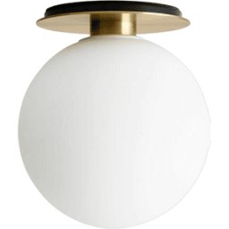 Plafonnier en verre opale blanc et acier poudré doré Tim Rundle - Audo