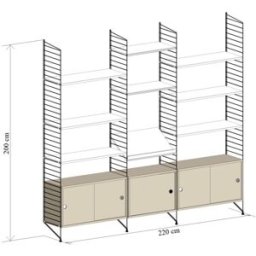 Etagère avec caissons et étagères en bois massif 220x200cm - String furniture