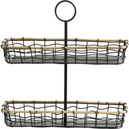 Panier de rangement à 2 niveaux en bambou et métal noir 34 cm Hana - Nordal