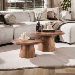 Vivabita Lot de 2 tables basses style nature en acacia massif brun Ronie Brun