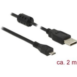 Delock Câble USB USB 2.0 USB-A mâle, USB-Micro-B mâle 2.00 m noir avec noyau en ferrite 84903