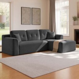 VASAGLE Canapé d'angle modulable avec grande méridienne confortable, Gris Ardoise / grande méridienne à droite