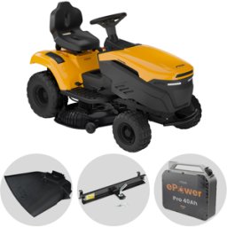 Stiga Tornado 398e - Kit Tracteur tondeuse + 1 module de batterie ePower Pro de 56V/40Ah - Éjection latérale et mulching