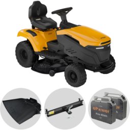 Stiga Tornado 398e - Kit Tracteur tondeuse avec 2 modules de batterie ePower Pro de 56V/40Ah - Éjection latérale et mulching