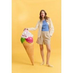 MONOPRIX Short rayé élastiqué en lin et coton S