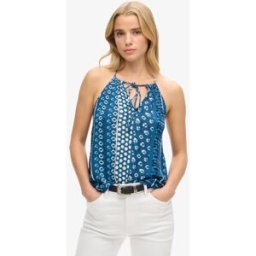 Superdry Femme Top dos nu à Imprimé Plage Bleu Taille: 36