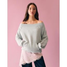 Bershka Pull Col Bardot Strass Femme S Gris