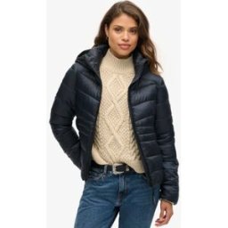 Superdry Femme Veste Matelassée à Capuche Fuji Bleu Marine Taille: 40