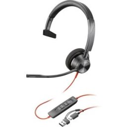 HP Poly Blackwire C3310-M Micro-casque supra-auriculaire filaire Mono noir Suppression du bruit du microphone, Noise Cancelling micro-casque, volume réglable,