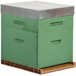 Ecoruche : Ruches Classiques en Bois Ruche colorée Dadant 10 cadres + Hausse & Fond aéré - Olive