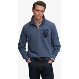 Superdry Homme Sweatshirt Demi-zip Ton sur Ton Navy Taille: M
