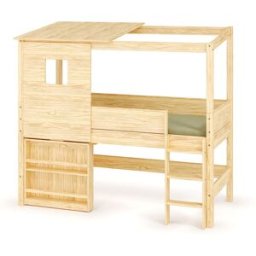 Ma Chambre d'Enfant Lit cabane mi-hauteur avec bureau Combeebed Bois naturel 90x200 cm Echelle grand côté Toit et fenêtre haut Sans rangement