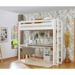 Ma Chambre d'Enfant Lit mezzanine adulte avec bureau Cancun Blanc 90x190 cm/Opt:Echelle petit côté