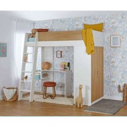 Ma Chambre d'Enfant Lit mezzanine enfant avec armoire Azou Blanc et noisette 90x190 cm
