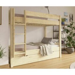 Ma Chambre d'Enfant Lit superposé gigogne adulte 3 places Yooni Bois naturel 80x190 cm