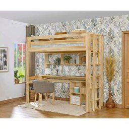 Ma Chambre d'Enfant Lit mezzanine enfant Cancun Bois naturel 90x190 cm/Opt:Echelle petit côté