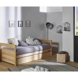 Ma Chambre d'Enfant Lit gigogne banquette ado Mélo Bois naturel 80x200 cm