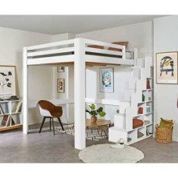 Ma Chambre d'Enfant Lit mezzanine enfant évolutif en hauteur avec escalier et matelas Maverick Blanc 200x200 cm/Opt:Matelas Airfresh 140x200 cm