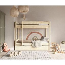 Ma Chambre d'Enfant Lit superposé gigogne enfant 3 places Yooni Bois naturel 90x200 cm