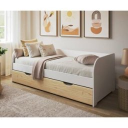 Ma Chambre d'Enfant Lit gigogne banquette adulte Bali Blanc et bois 80x200 cm