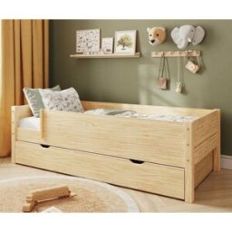 Ma Chambre d'Enfant Lit enfant avec 2 barrières, tiroir et matelas Combeebed Bois naturel 90x200 cm Sans caches sommier Matelas Airfresh 15 cm