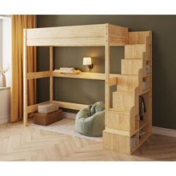 Ma Chambre d'Enfant Lit mezzanine XL enfant avec escalier et matelas Combeebed Bois naturel 90x200 cm Matelas Airfresh 15 cm