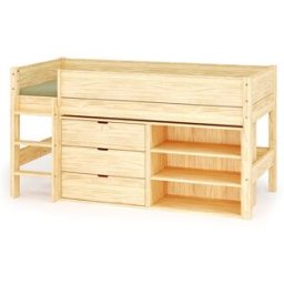 Ma Chambre d'Enfant Lit mi-hauteur enfant avec rangement Combeebed Bois naturel 90x200 cm Echelle grand côté 1 étagère + 1 commode