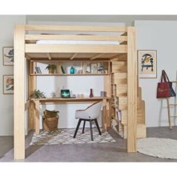 Ma Chambre d'Enfant Lit mezzanine enfant évolutif en hauteur avec escalier et matelas Maverick Bois naturel 160x200 cm/Opt:Matelas Airfresh 120x200 cm