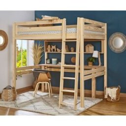 Ma Chambre d'Enfant Lit mezzanine enfant 2 places Fynn Bois 140x190 cm/Opt:Echelle grand côté