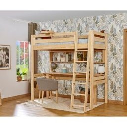 Ma Chambre d'Enfant Lit mezzanine adulte avec bureau Fynn Bois naturel 90x190 cm/Opt:Echelle grand côté