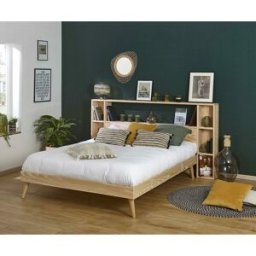 Ma Chambre d'Enfant Lit adulte avec tête de lit Honey Bois naturel 140x190 cm