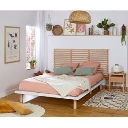 Ma Chambre d'Enfant Lit ado avec sommier Hoha et tête de lit Elvy Blanc et bois 120x200 cm
