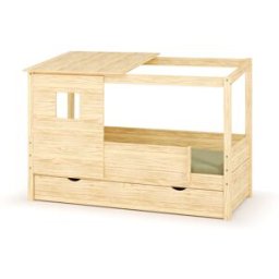 Ma Chambre d'Enfant Lit cabane gigogne enfant Combeebed Bois naturel 90x200 cm Avec caches sommier Avec toit et porte 2 barrières